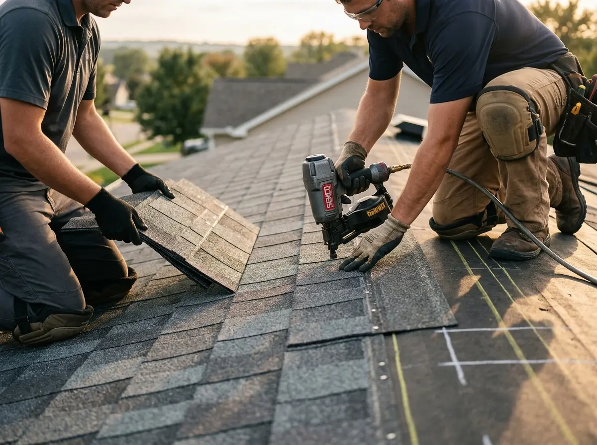 Professional roofer working on a residential roof in Somerdale